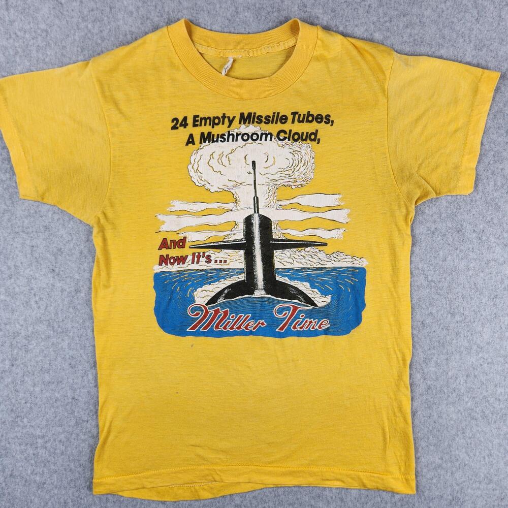 Vintage 80s Miller Time Shirt Adult Small Yellow Submarine Beer Screen Stars USA